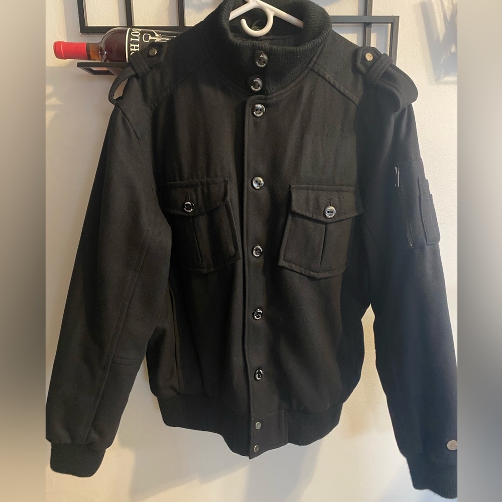 Men’s Black peacoat jacket. Rockwear size XXL